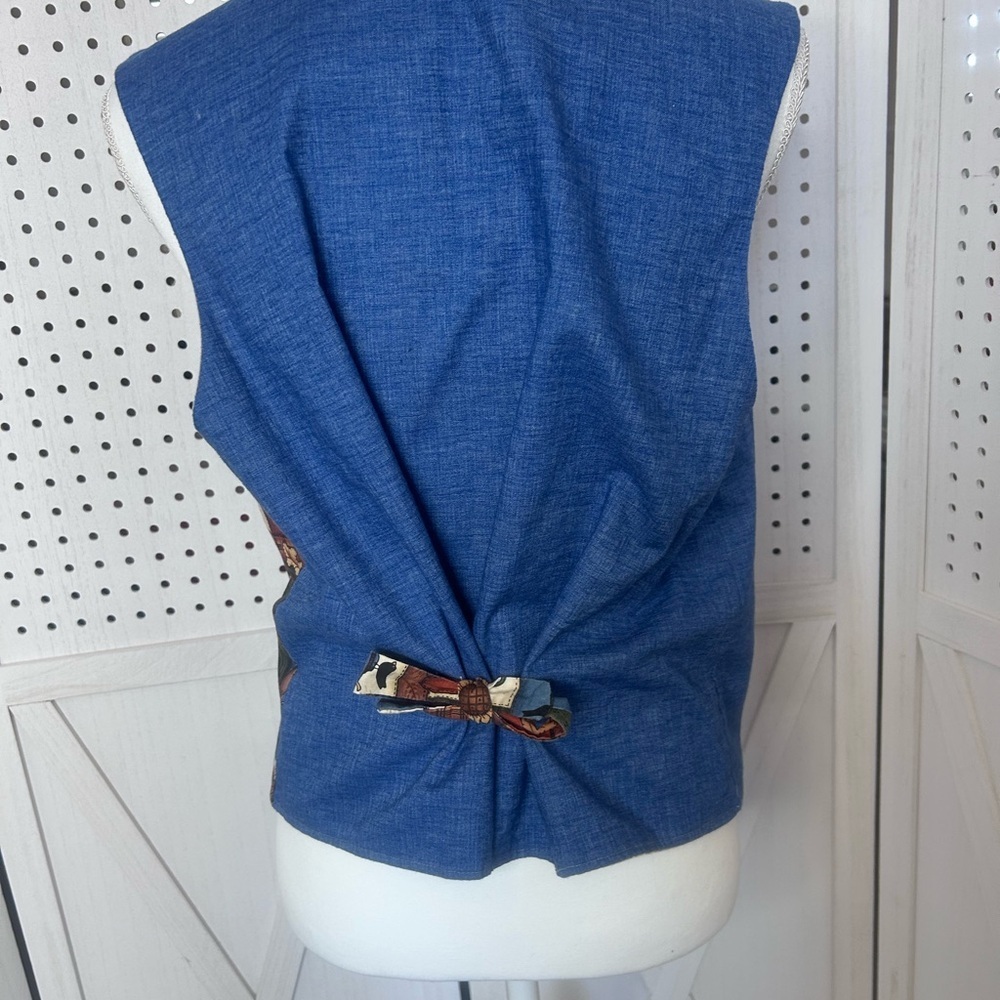 Vtg 1990s Grannycore Fall Harvest Embroidered Denim Vest Scarecrow Teacher L - Picture 4 of 4